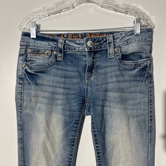 Rock Revival Buckle Essie Capri Embroidered Straight Blue Jeans Women's Size 28 - Picture 4 of 8